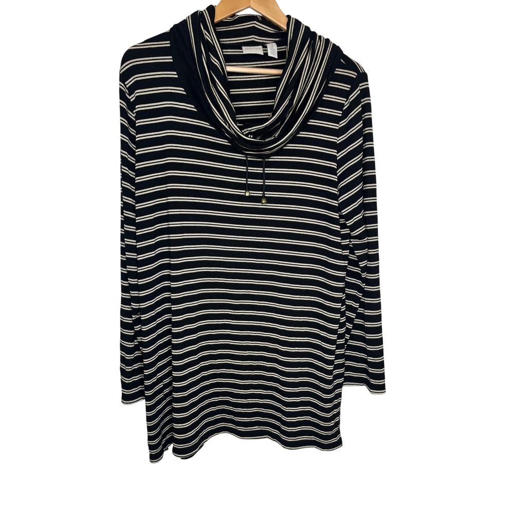 Zenergy by Chicos Tunic Cowl Neck Size 2 US 12/14 Black Gold Metallic Striped